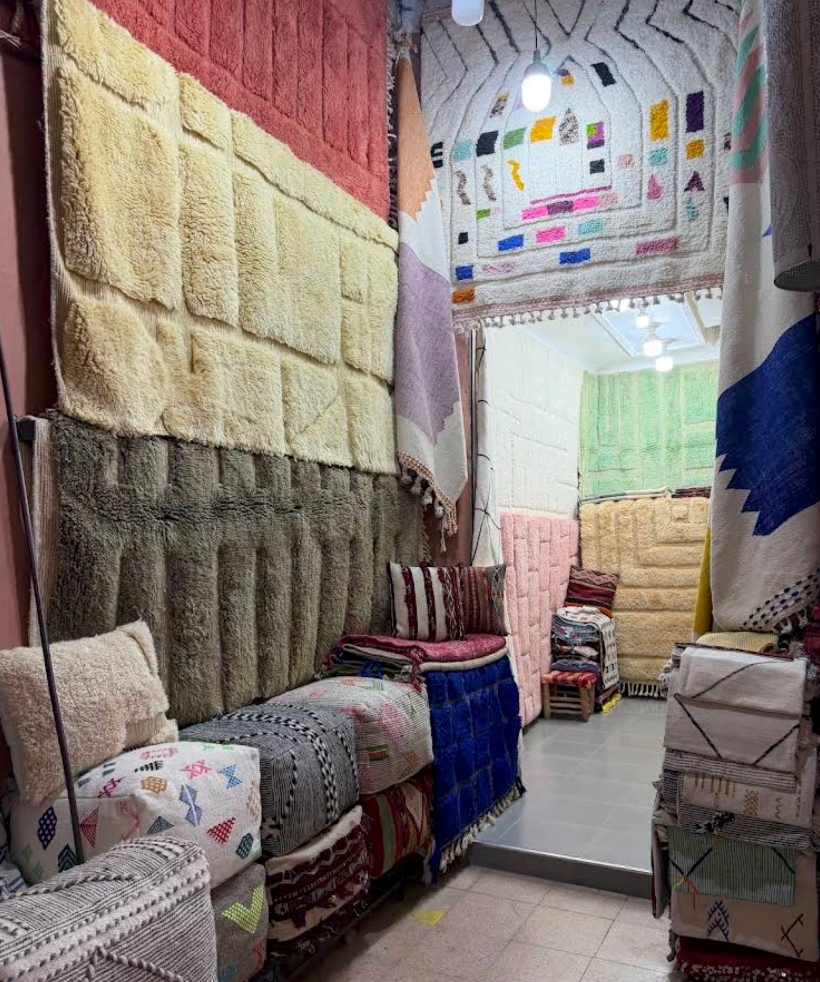 Handwoven Moroccan Amazigh rug on display at Hamza Gallery