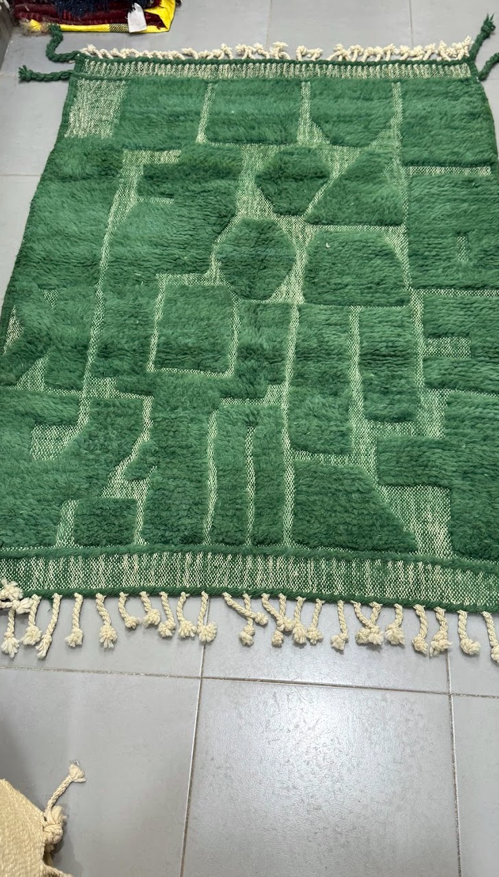 Wide view of handwoven Moroccan rug